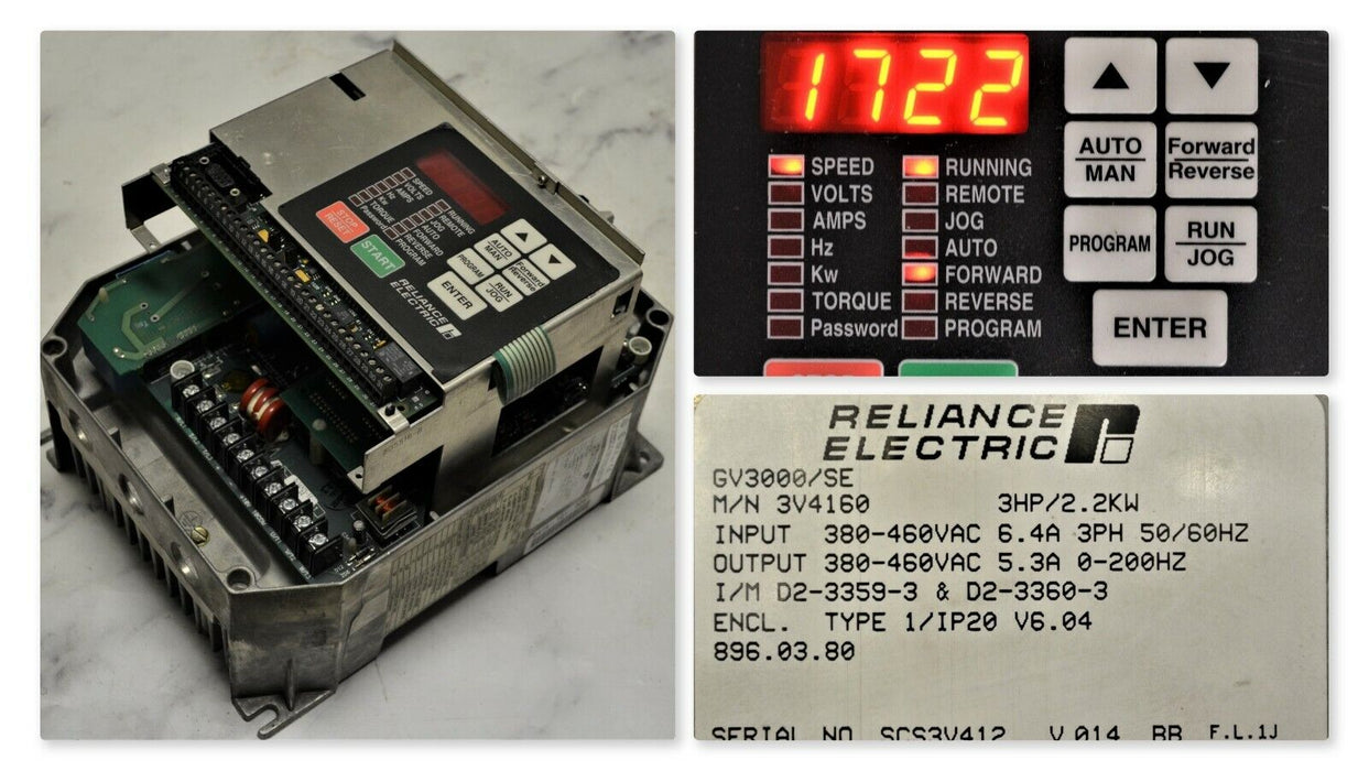 RELIANCE ELECTRIC GV3000/SE 3 HP 3V4160 VER 6.04 INVERTER TESTED GOOD NO COVER