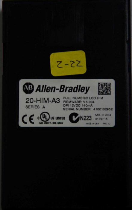 Allen-Bradley 20-HIM-A3 SERIES A Full Numeric HMI Keypad Firmware: 3.004  #2-22