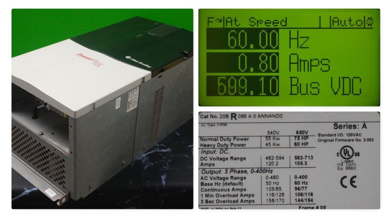 Allen-Bradley 20BR096A0ANNAND0 75HP Ser. A FRN:3.003 DC Input Power Tested Good