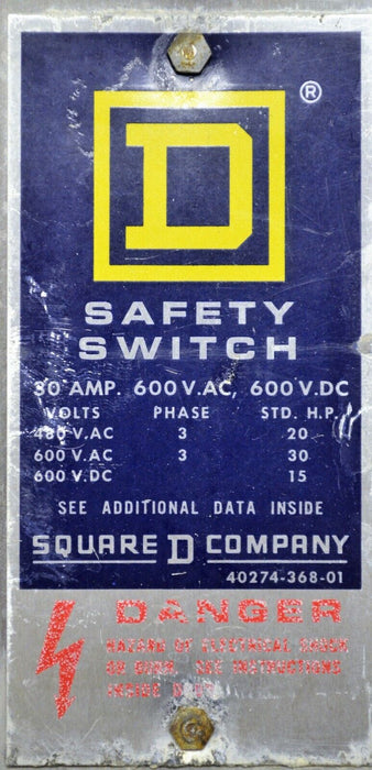 Square D HU361DS Heavy Duty Safety Switch Stainless Steel 30 Amps 4 of 4