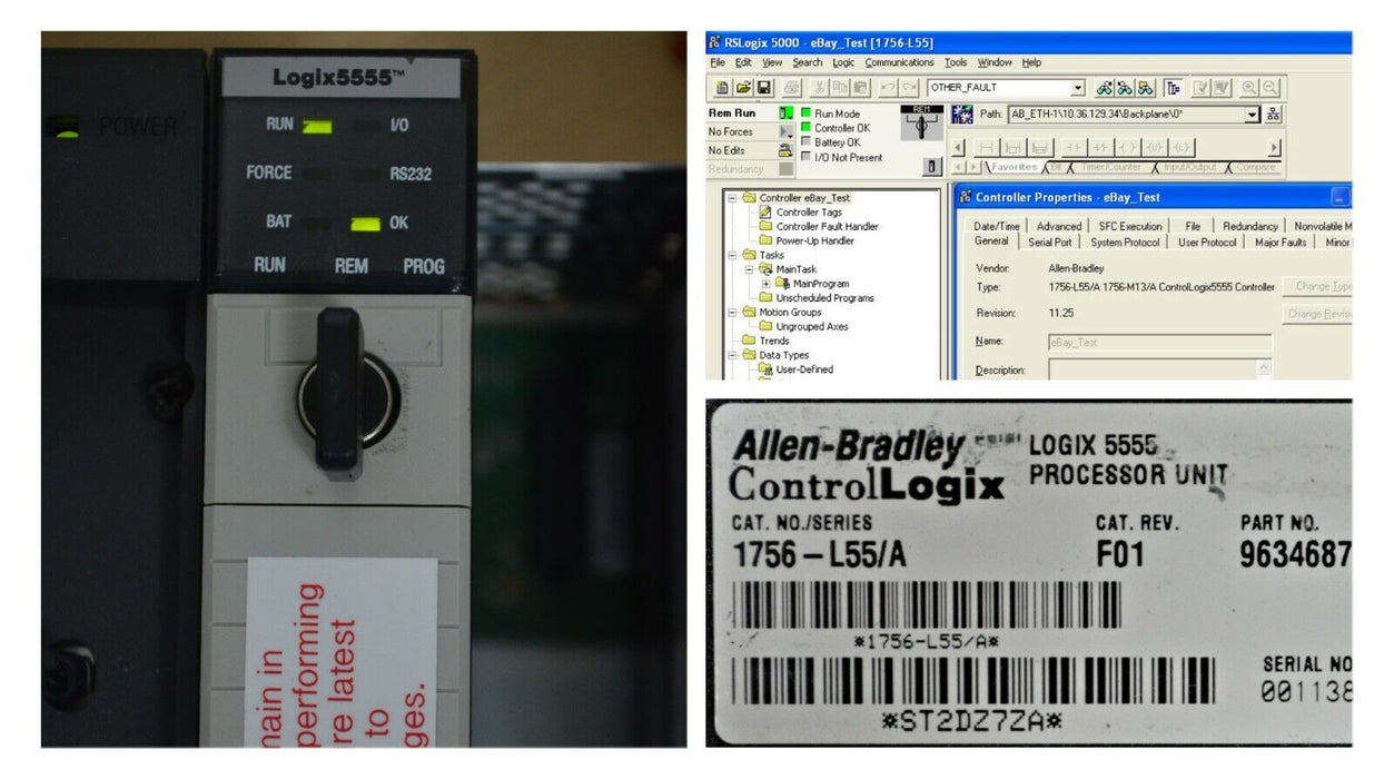 Allen Bradley 1756-L55/A 1756-M13/A ControlLogix Logix5555 Processor FRN: 11.25