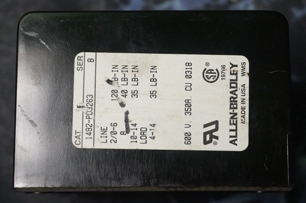 ALLEN BRADLEY 1492-PD3263 /B DISTTRIBUTION BLOCK 600v 350A