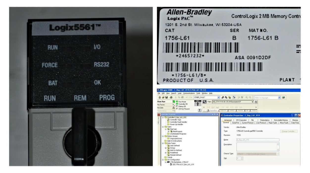 2013 Allen Bradley 1756-L61 Series B ControlLogix Processor with Key FRN:19.52