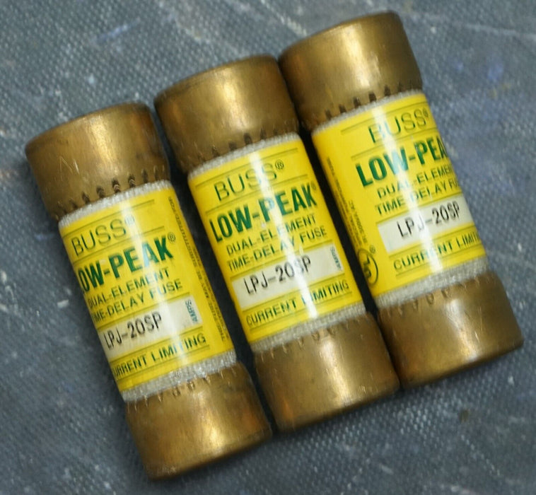 Used 3pc Buss LPJ-20SP Low-Peak Class J Dual Element Fuses 20A 600V