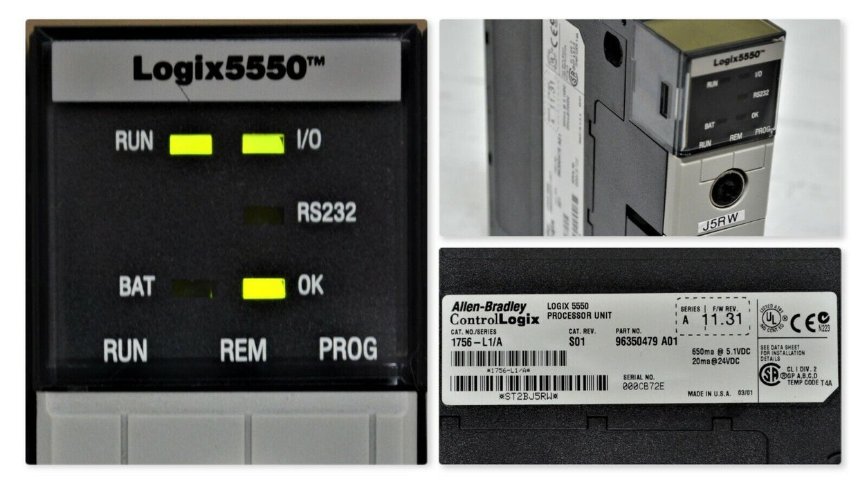 Allen Bradley 1756-L1/A ControlLogix 5550 Processor PLC Tested Good FRN. 11.31