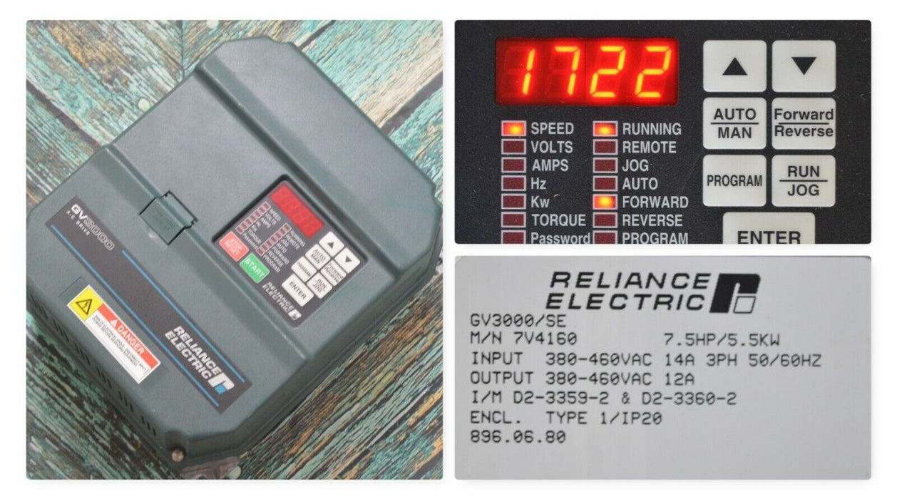 Reliance Electric GV3000/SE 7.5 HP 7V4160 Firmware 6.01 AC Drive TESTED GOOD