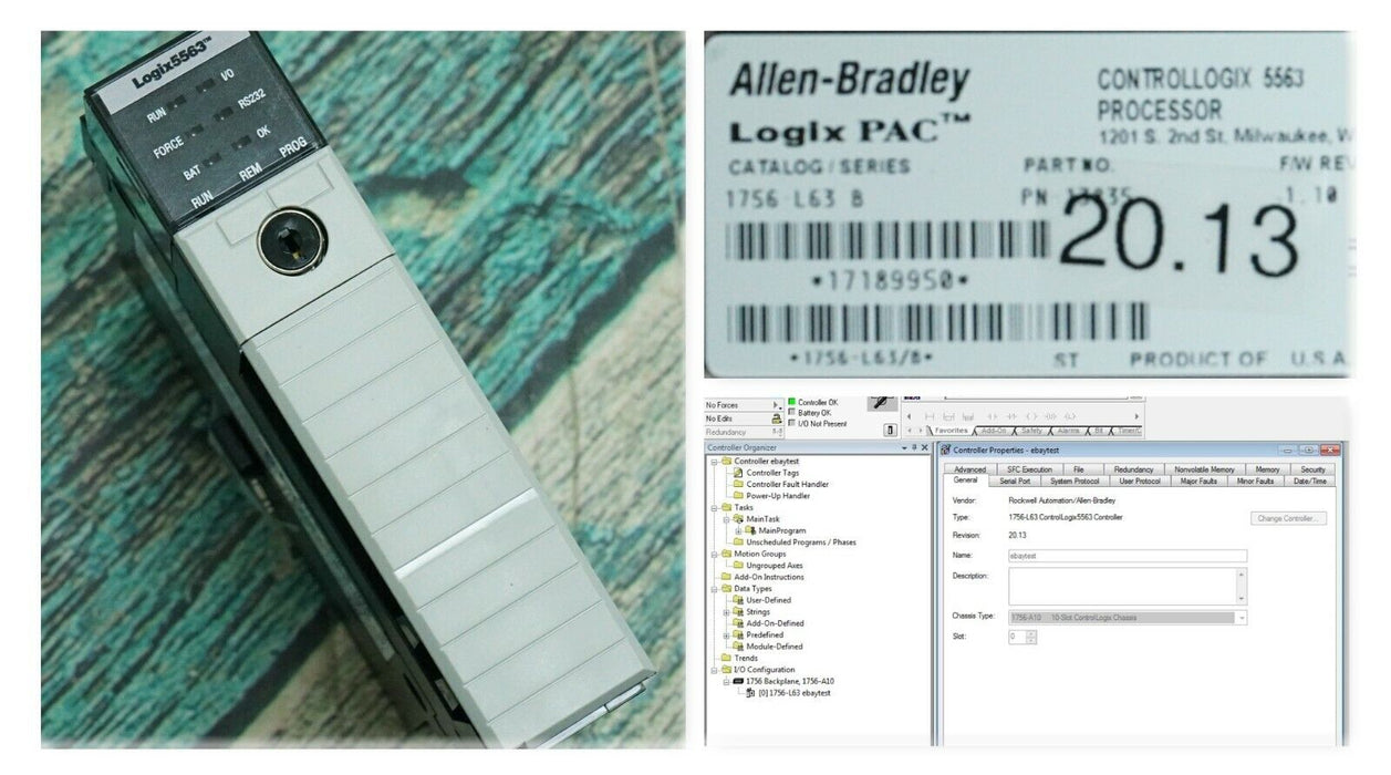 2011 Allen Bradley 1756-L63 /B ControlLogix Logix5563 8 MB Memory Tested Good