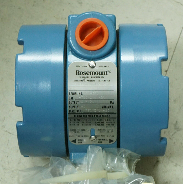 Rosemount Pressure Transmitter  1151GP5E2AT0086 CAL. 0-750 IN. Max W.P 750 IN