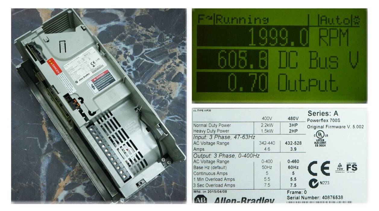 2015 Allen Bradley 20DD5P0A0EYYANASE Powerflex 700S Power Supply 3hp FRN:5.002