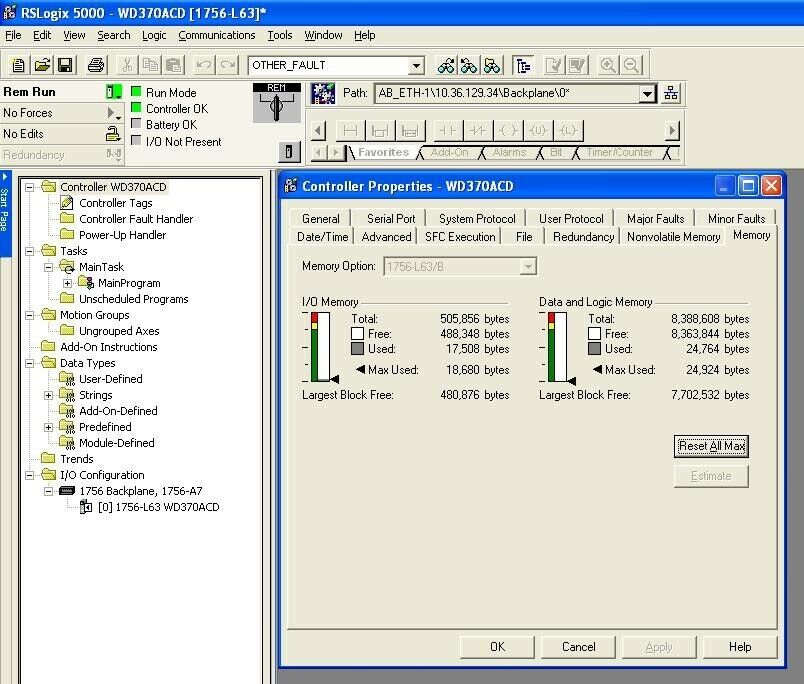 Allen Bradley 1756-L63/B ControlLogix Logix5563 W/8MB Memory Tested FRN:16.20