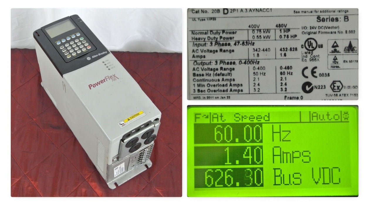 New Allen Bradley 20BD2P1A3AYNACC1 PowerFlex 700 Drive 1 HP Zero Run Hours