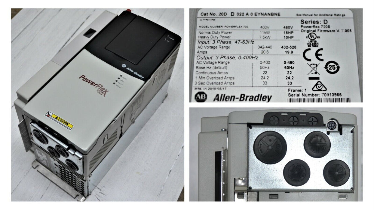 NEW Allen-Bradley 20DD022A0EYNANBNE/D 15HP Powerflex 700S W/Synchlink FRN:7.005