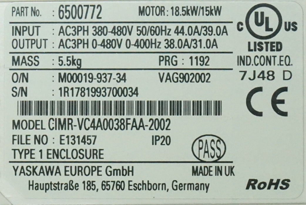 New YASKAWA V1000(CIMR-VCA4A0038FAA-2002) AC Drive