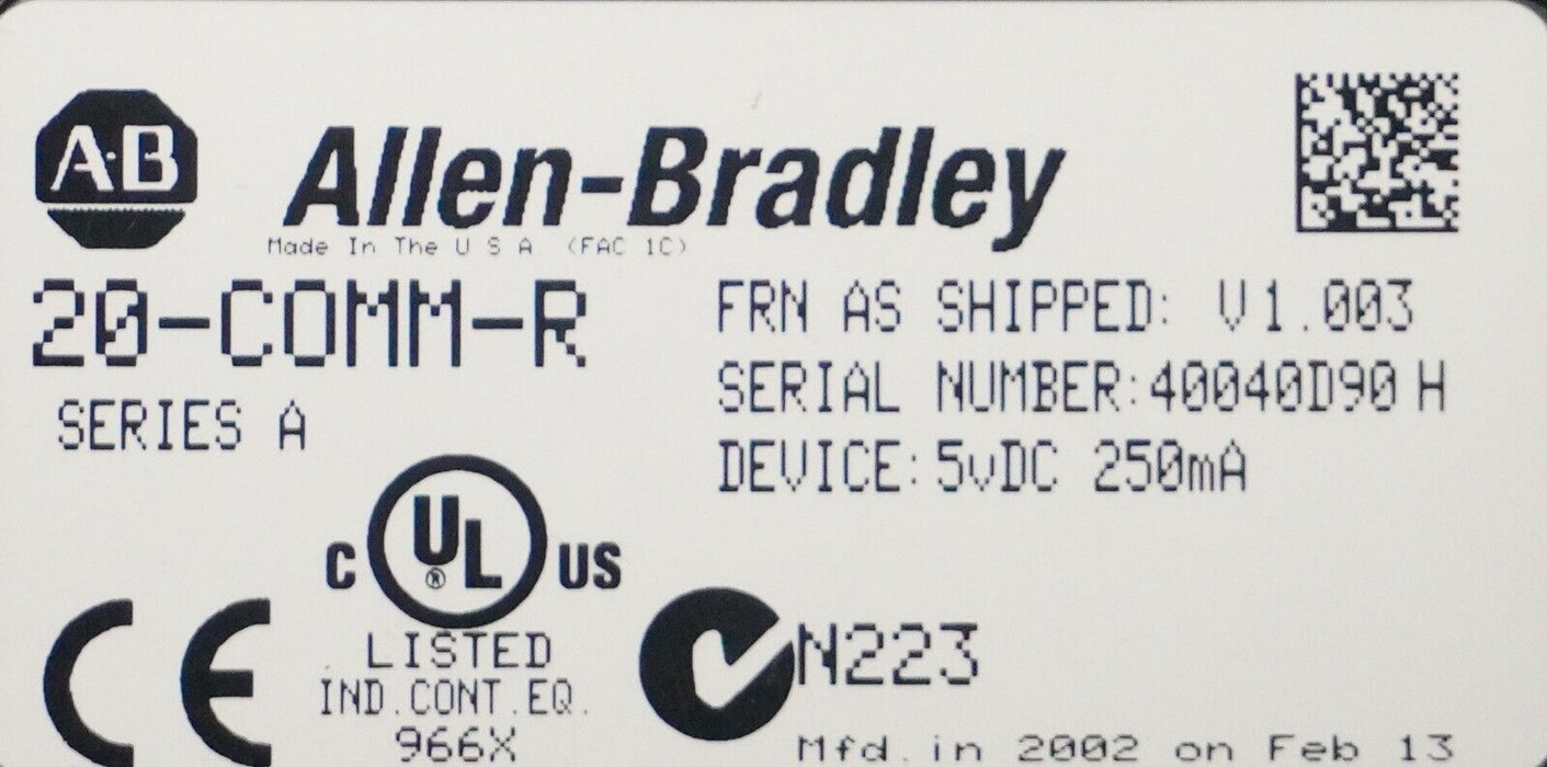 Allen Bradley 20-COMM-R Series A Remote I/O Adapter Firmware 1.003 Tested Good