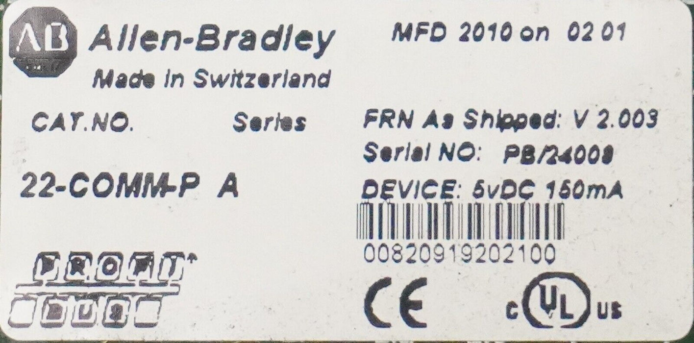 Allen Bradley 22-COMM-P Profibus Communication Adapter Series B FRN:2.009