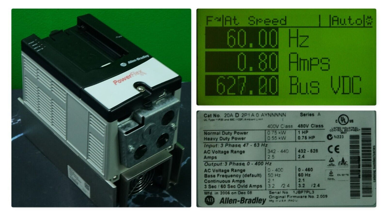 Allen Bradley PowerFlex 70 20AD2P1A0AYNNNNN 1HP 480VAC FRN:2.009