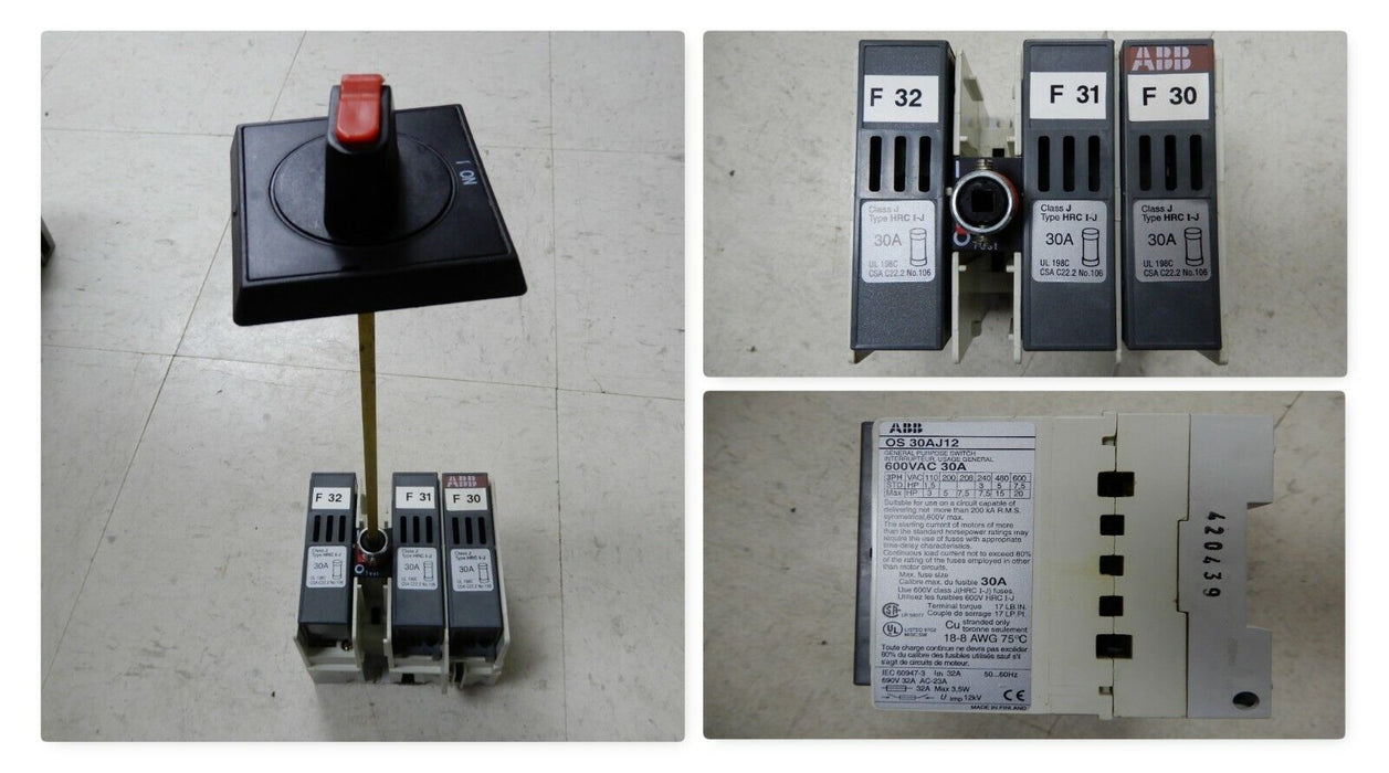 ABB General Purpose Disconnect Switch OS 30AJ12 30A With Shaft & Handle