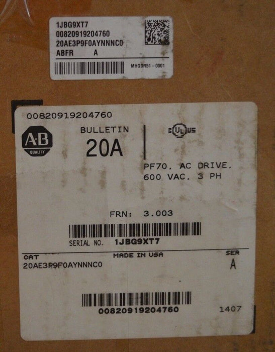 Allen-Bradley PowerFlex 70 3HP 20AE3P9F0AYNNNC0 432-660 VAC Tested Good