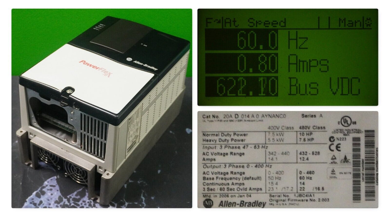 Allen-Bradley PowerFlex 70 10 HP 20AD014A0AYNANC0 FRN:2.003 Tested Good