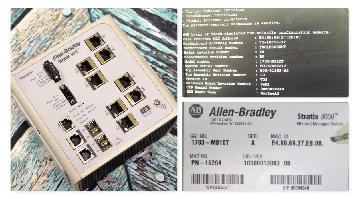 Allen Bradley 1783-MS10T Stratix 8000 EtherNet Managed Switch Tested Good