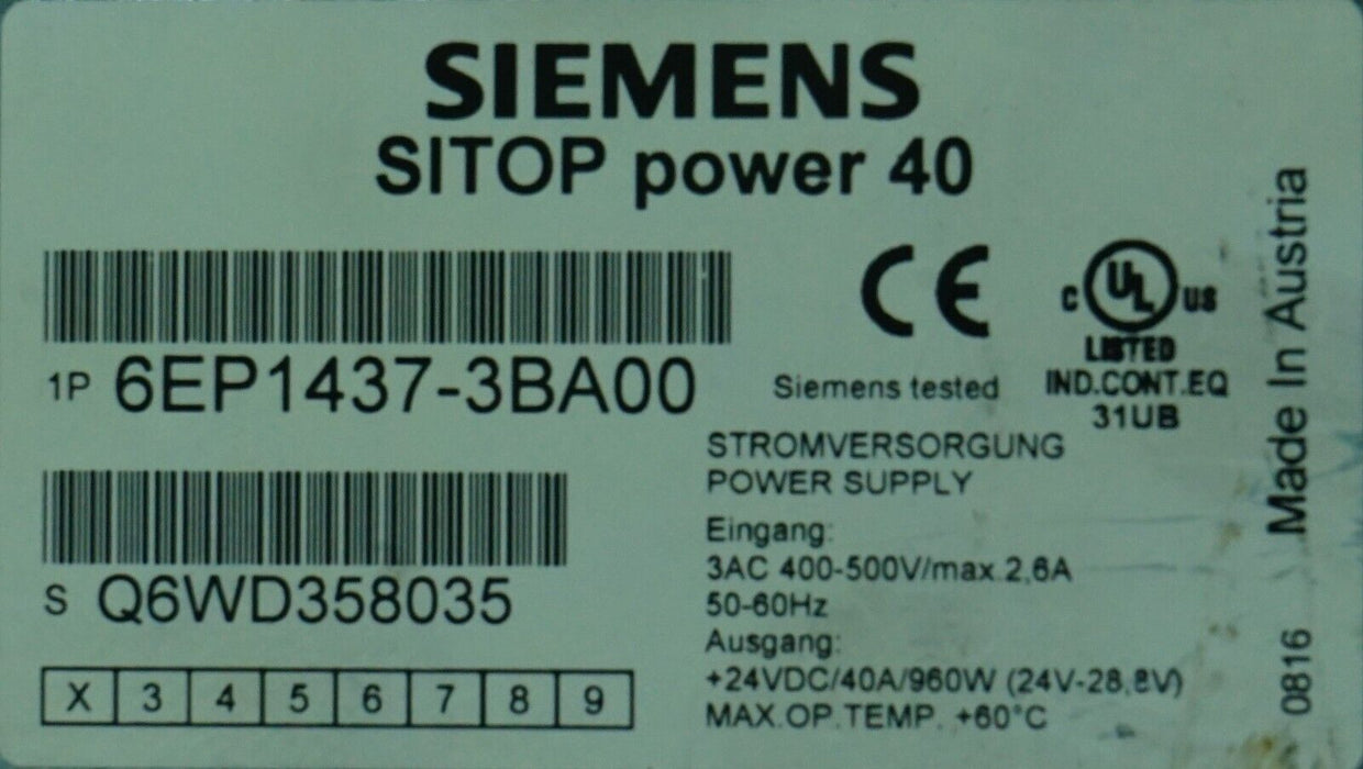 Parts Siemens 6EP1437-3BA00 SITOP Power Supply