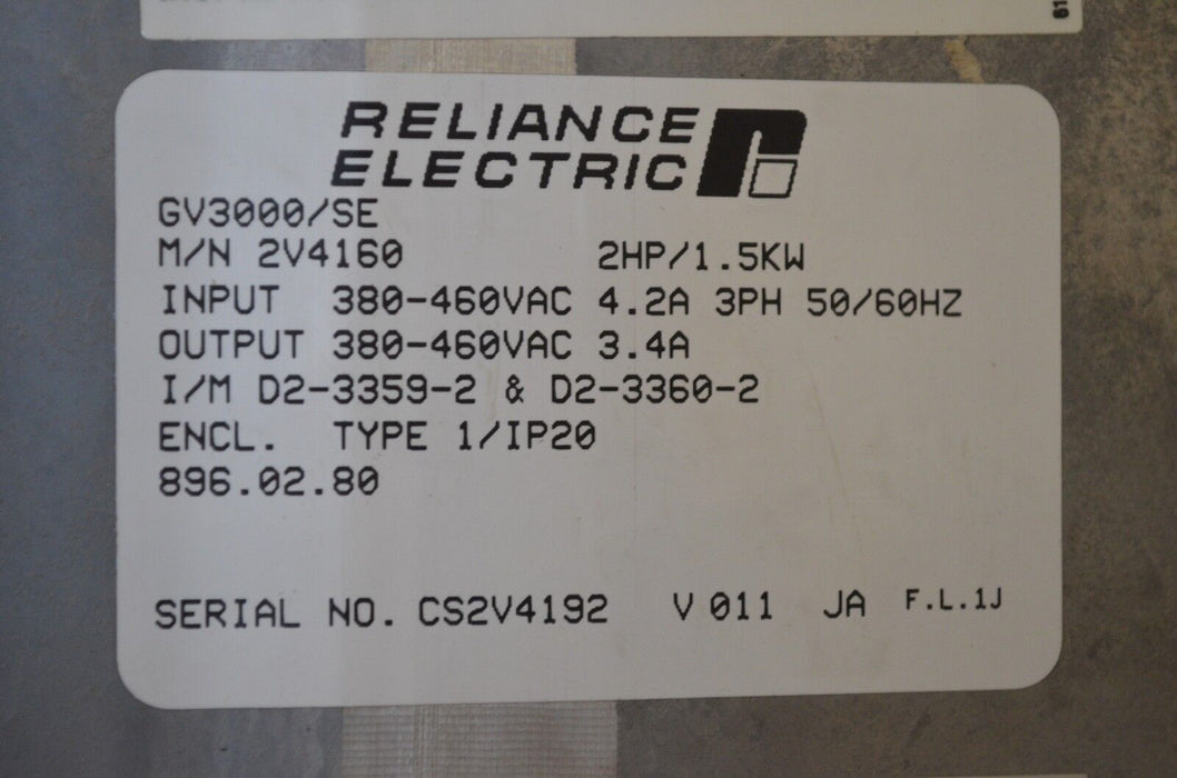 Reliance Electric GV3000 SE Vector 2HP 2V4160 VER.6.01 Tested Good