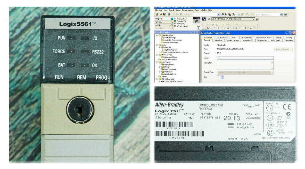 Allen Bradley 1756-L61 Series B ControlLogix Processor with Key FRN:20.13