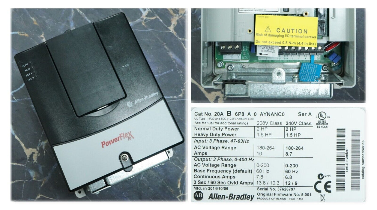 New Allen-Bradley PowerFlex 70 2 HP 20AB6P8A0AYNANC0 FRN:5.001