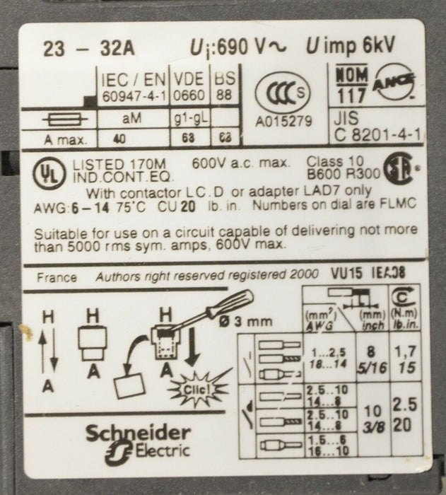 Schneider Electric LRD32 Relay W/ Telemecanique LAD7B106 Terminal Block