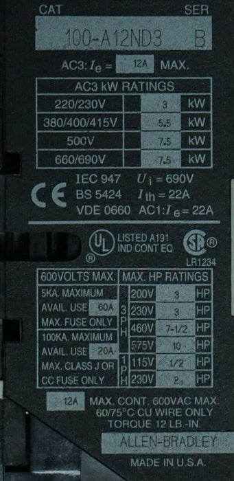 Allen Bradley 104-A12ND3 Reversing Contactor