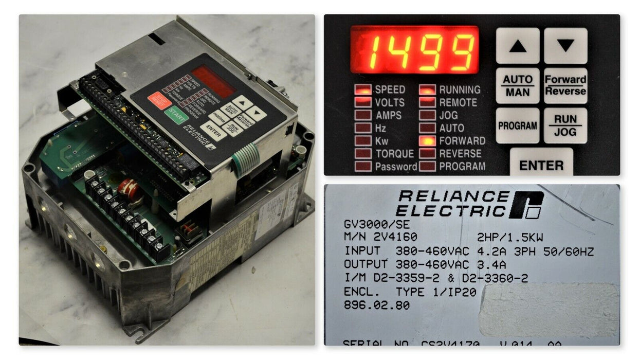 Reliance Electric GV3000 2V4160 SE Vector 2 HP V. 6.01 Inverter Drive Tested