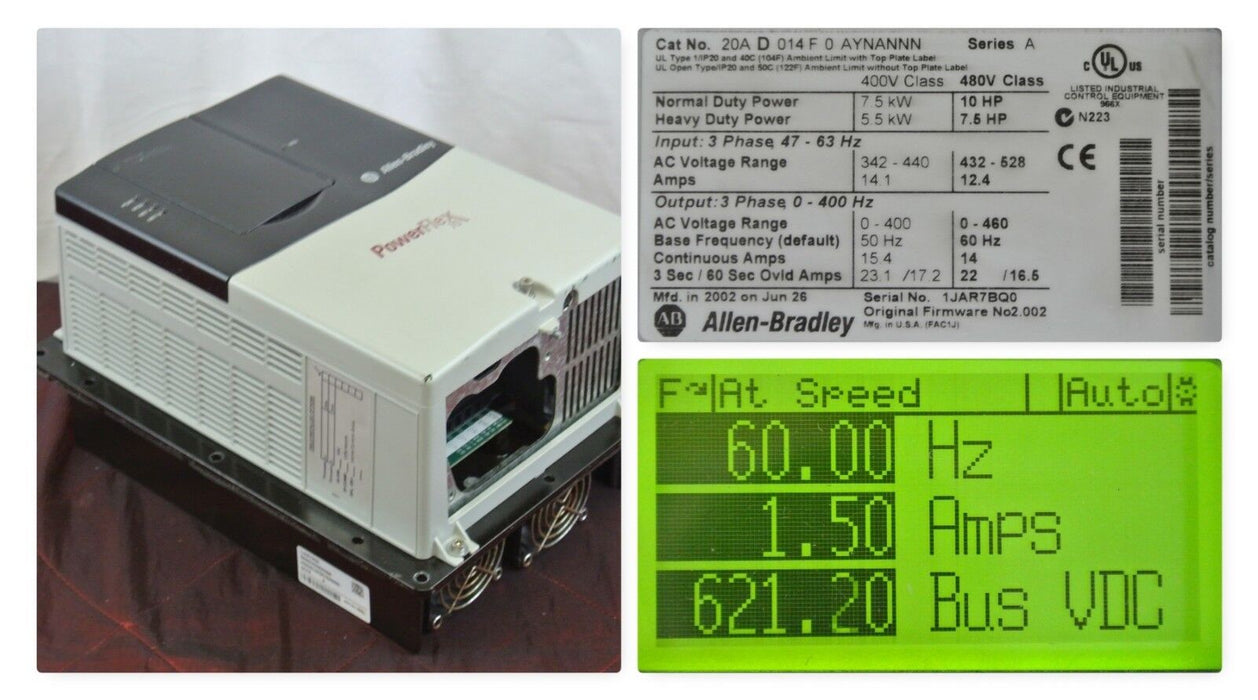 Allen Bradley 10 HP 480V 20AD014F0AYNANNN, Series A, FRM 2.002 PowerFlex 70