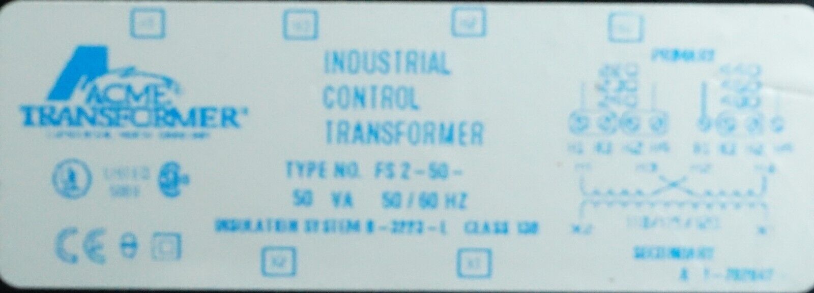 Acme Industrial Control Transformer 50VA 230/460 Primary Volt, 115 Secondary