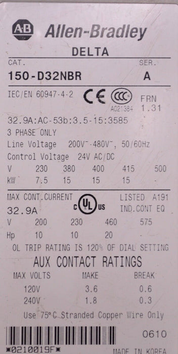 Allen Bradley SMC-Delta 150-D32NBR Smart Motor Controller Series A 3 Phase