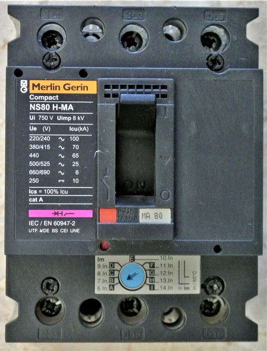 MERLIN GERIN NS80H-MA MOLDED CASE CIRCUIT BREAKER 80AMP, 3POLE, 750V, QUANTITY