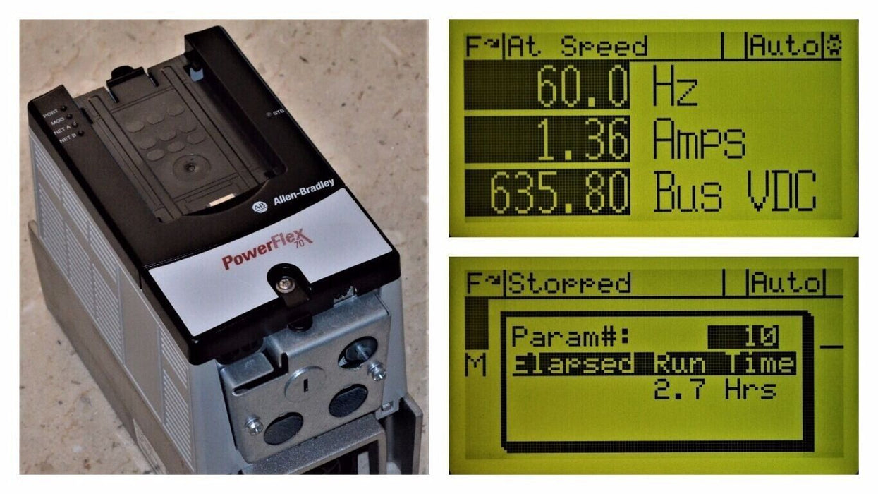 LOW HOURS Allen-Bradley PowerFlex 70 1 HP 20AD2P1A0AYNNNC0 480VAC Tested Good