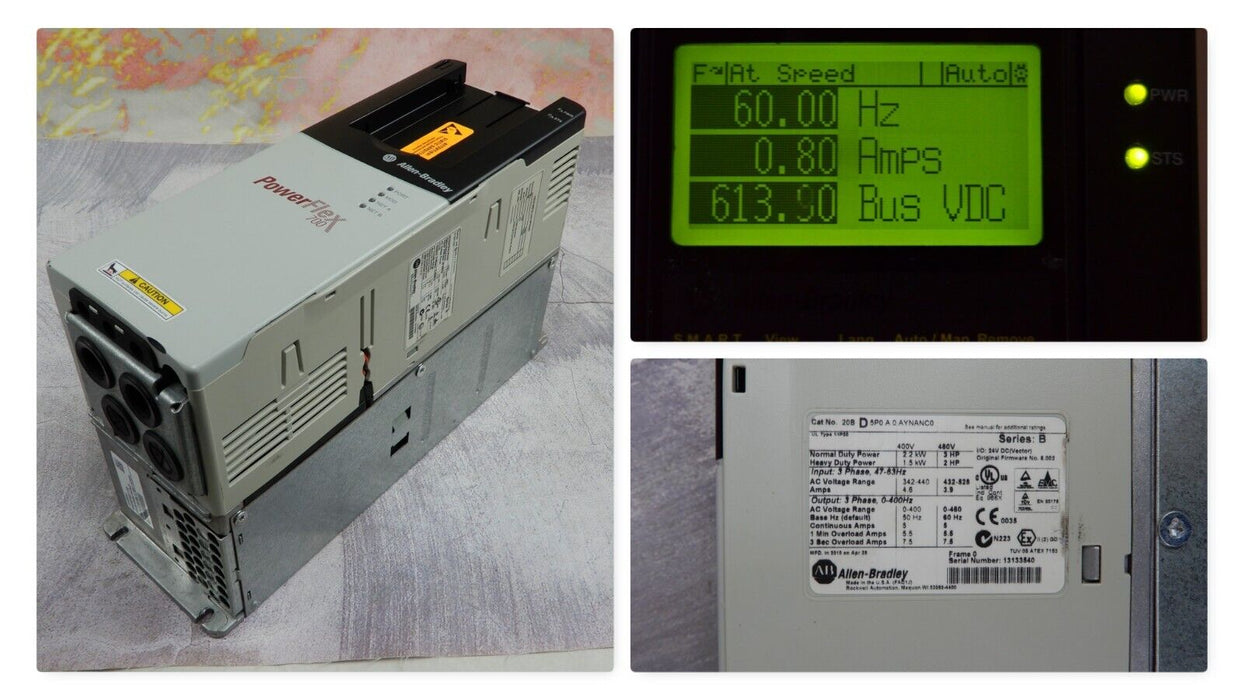 Low Hours Allen-Bradley 20BD5P0A0AYNANC0 /B PowerFlex 700 3HP 480 VAC FRN:8.002