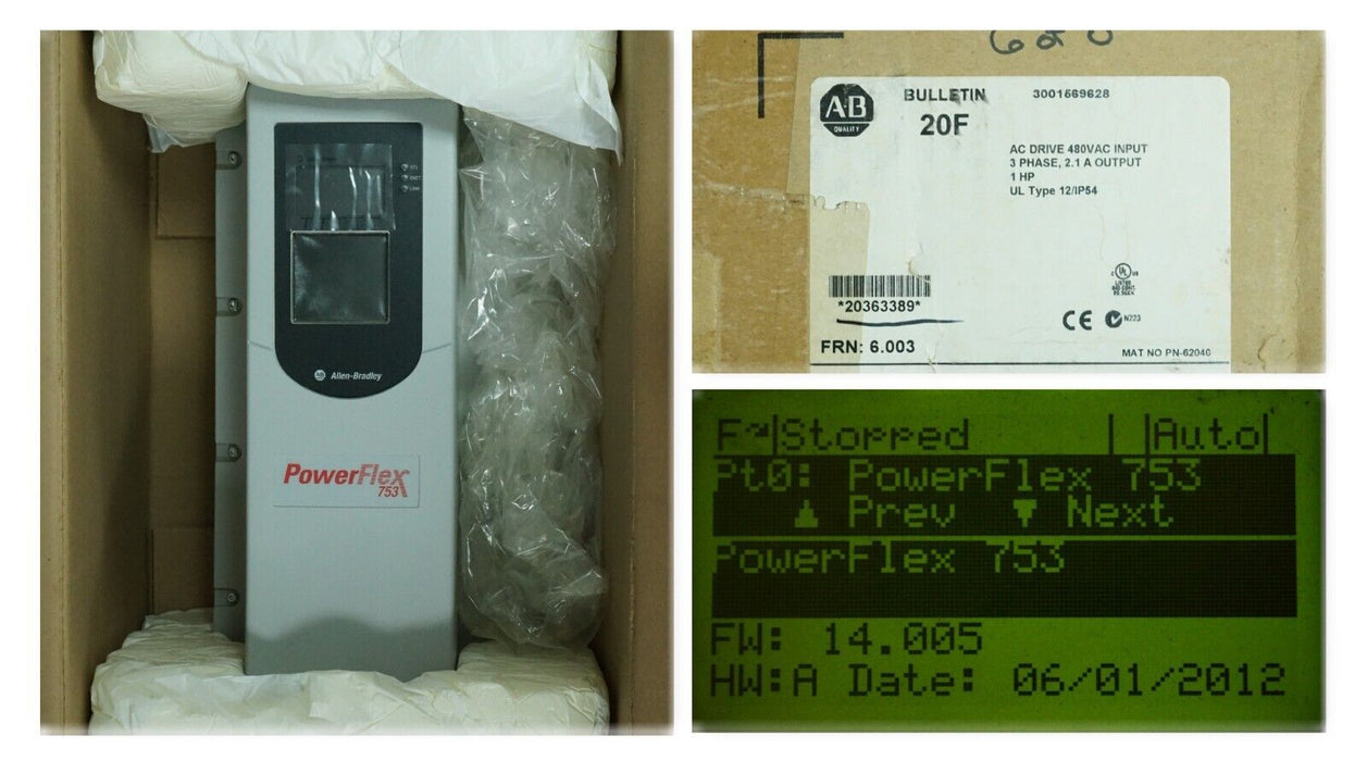 Allen-Bradley PowerFlex 753 20F11GD2P1AA0NNNNN 1HP 480 VAC FRN:14.005