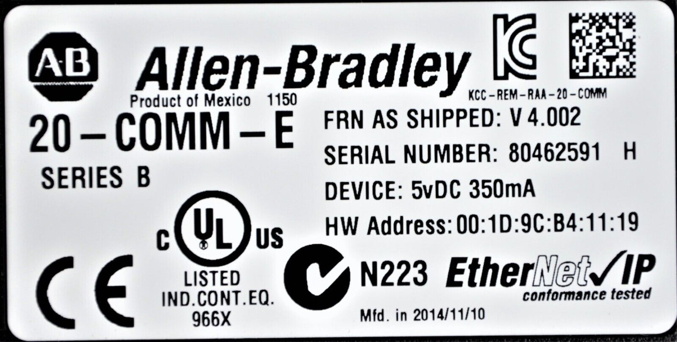 Allen-Bradley 20-COMM-E Series B Powerflex700 Ethernet Card FRN:4.002 Tested