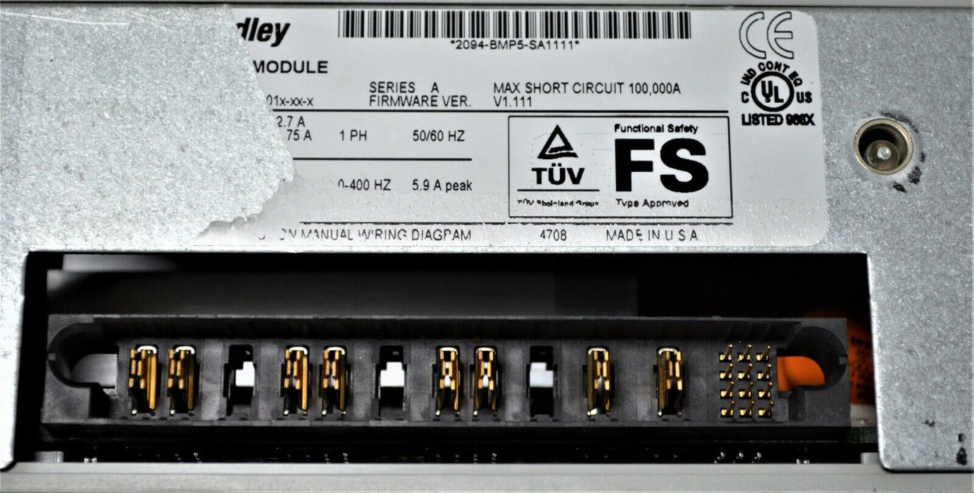 ALLEN-BRADLEY KINETIX 6000 2094-BMP5-S AXIS MODULE 650VDC FIRMWARE 1.111