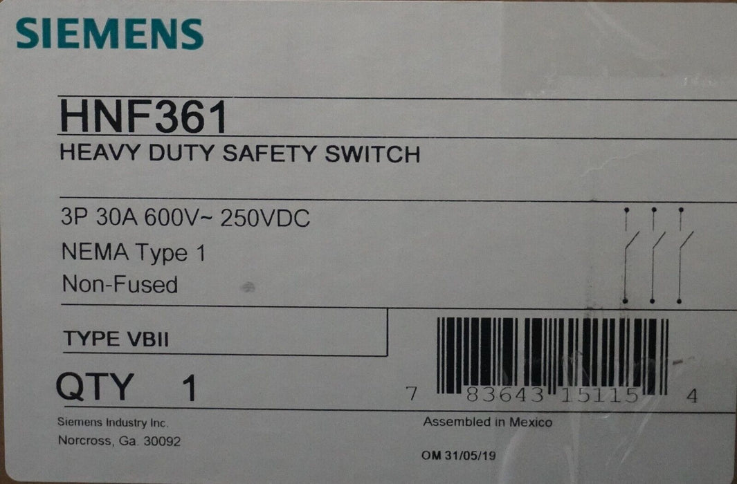 New SIEMENS HNF361 HEAVY DUTY SWITCH 30A 600V