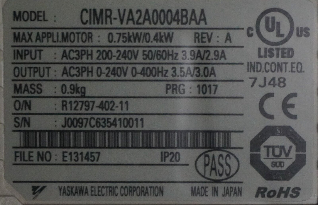 Yaskawa CIMR-VA2A0004BAA V1000 Variable Frequency Drive Tested Good