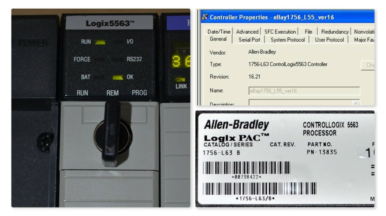 Allen Bradley 1756-L63/B ControlLogix Logix5563 8MB Memory Tested Good FRN.16.21