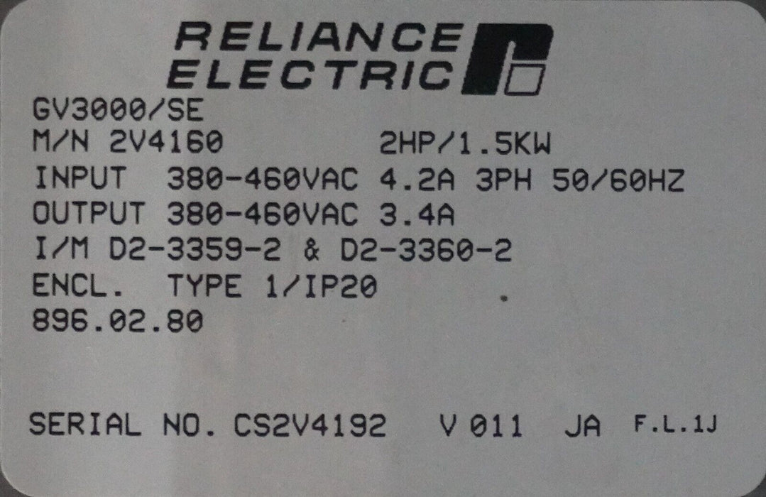 Parts Reliance Electric GV3000 2HP 2V4160 VER 6.01 Inverter