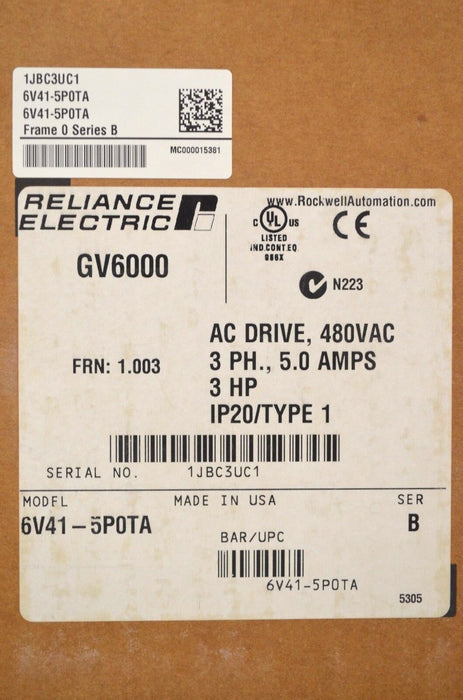 NEW IN BOX RELIANCE ELECTRIC GV6000  6V41-5P0TA 3 HP 480 VAC VERSION 1.003