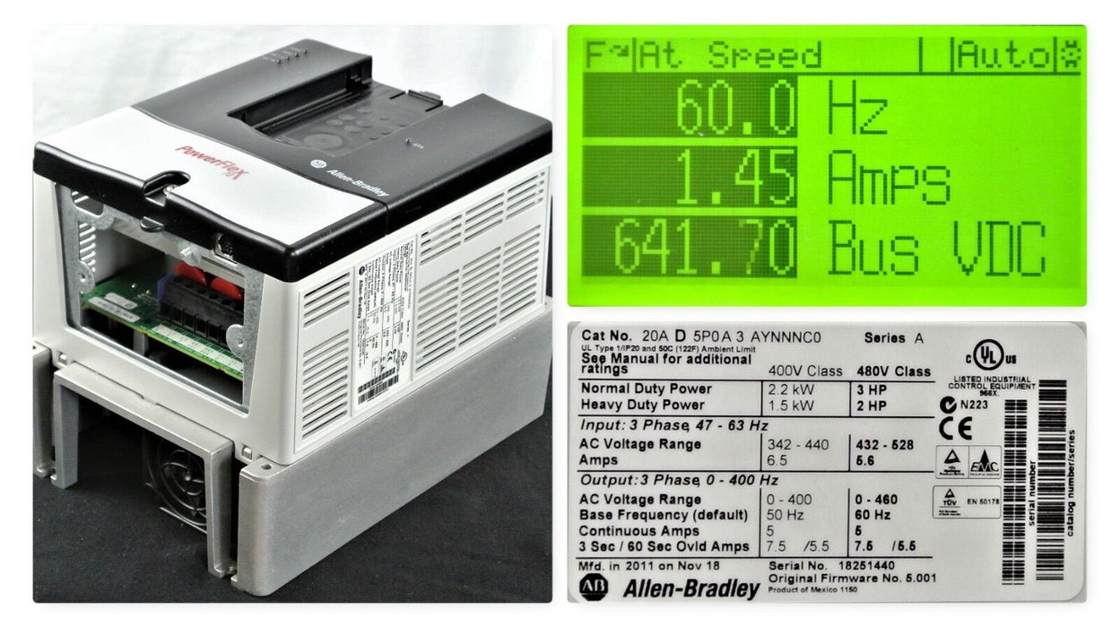 Allen-Bradley PowerFlex 70 3 HP 20AD5P0A3AYNNNC0 480VAC FRM: 5.001