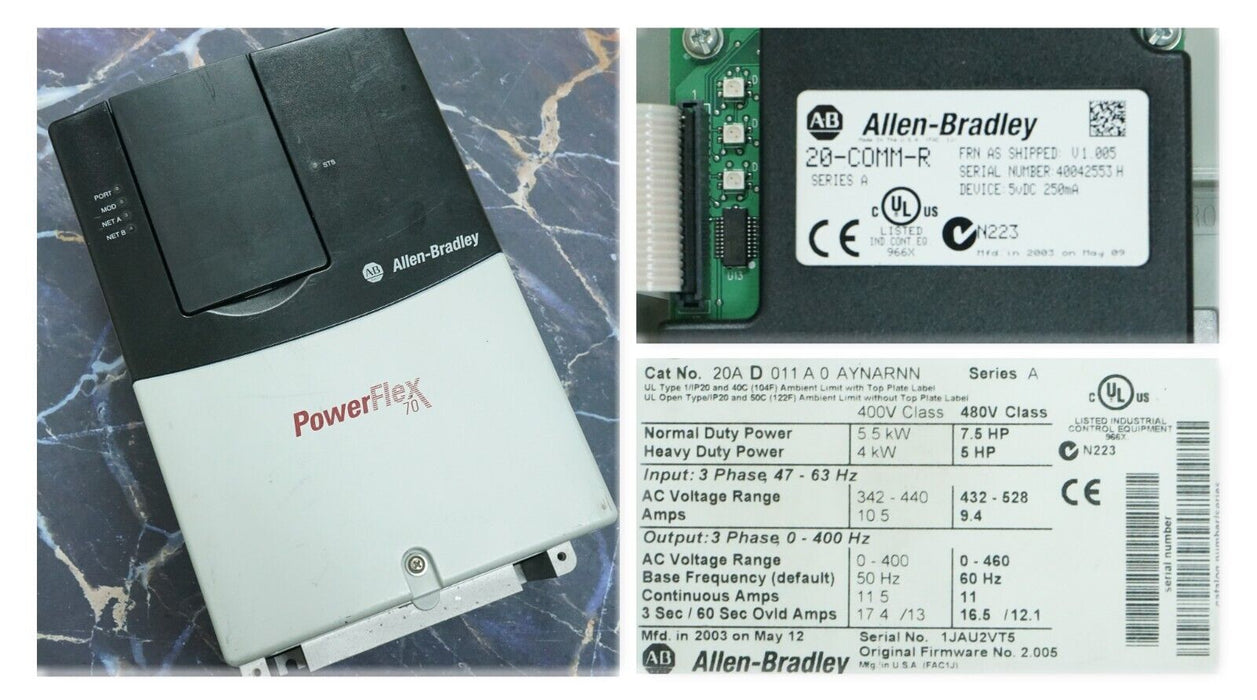 New Allen-Bradley PowerFlex 70 7.5 HP 20AD011A0AYNARNN 480 VAC FRN:2.005