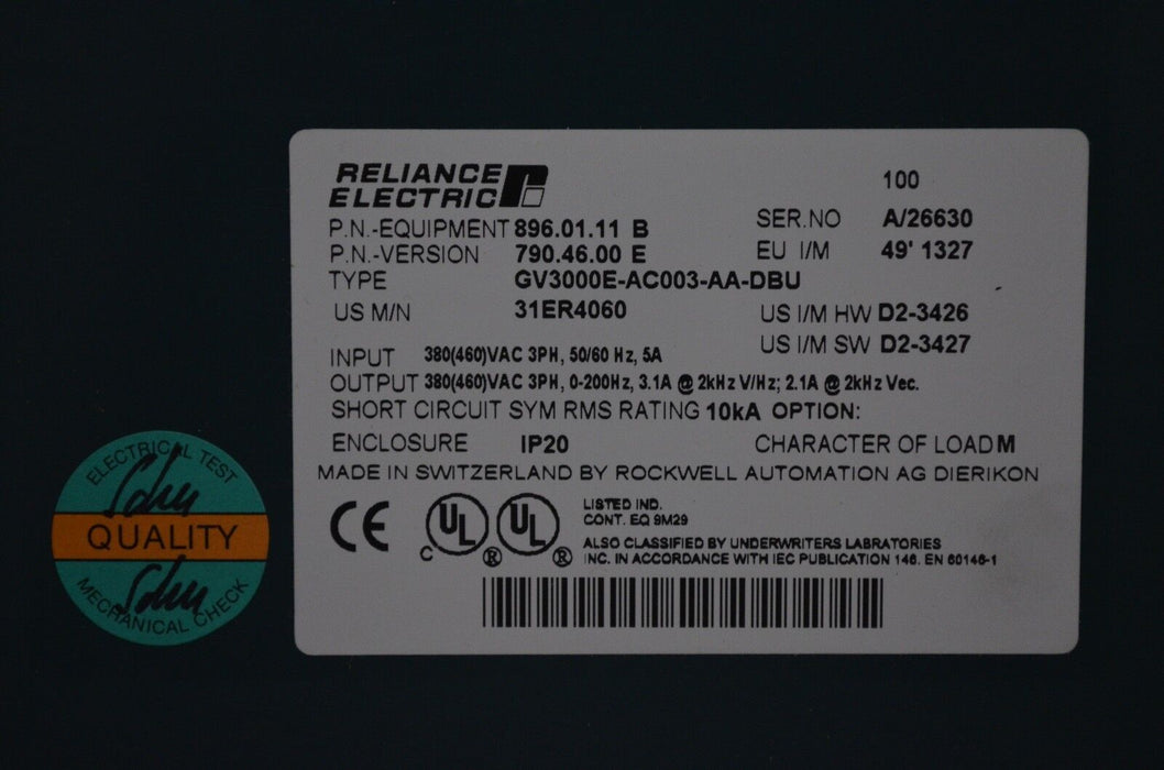 Reliance GV3000E-AC003-AA-DBU 31ER4060 FRN-6.04 AC DRIVE 480 VAC NIB