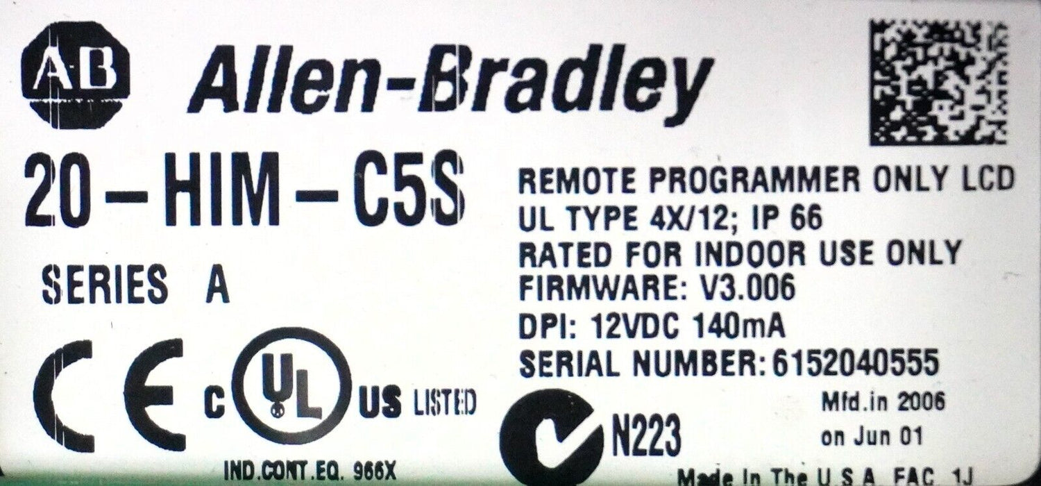 Allen Bradley 20-HIM-C5S Series A HIM Remote Programmer Tested Good