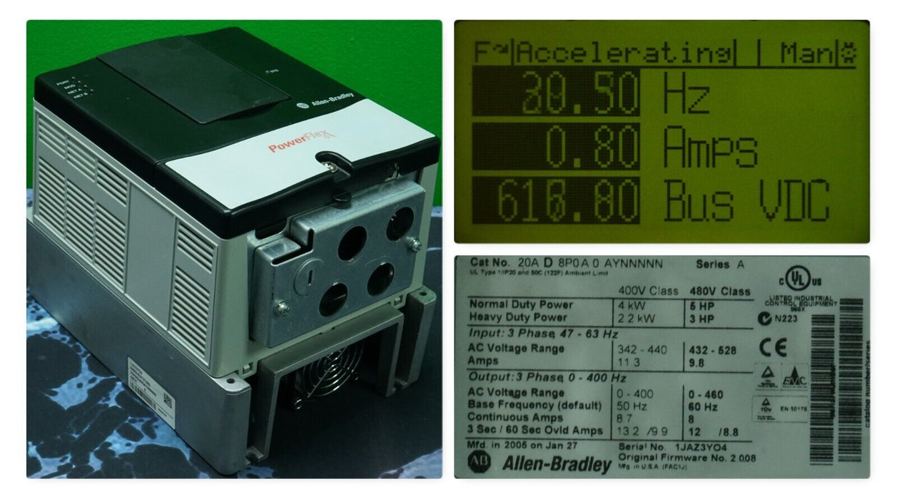 Allen-Bradley Powerflex 70 5 HP 20AD8P0A0AYNNNNN Series A FRN:2.008